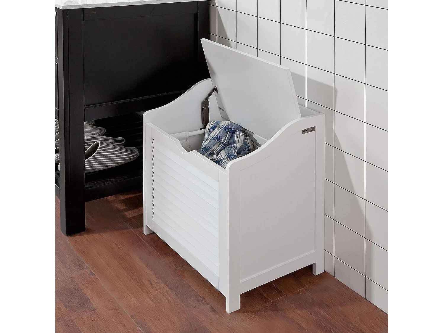 SoBuy FSR40-W Skrzynia na bieliznę Kosz na pranie Szafka łazienkow