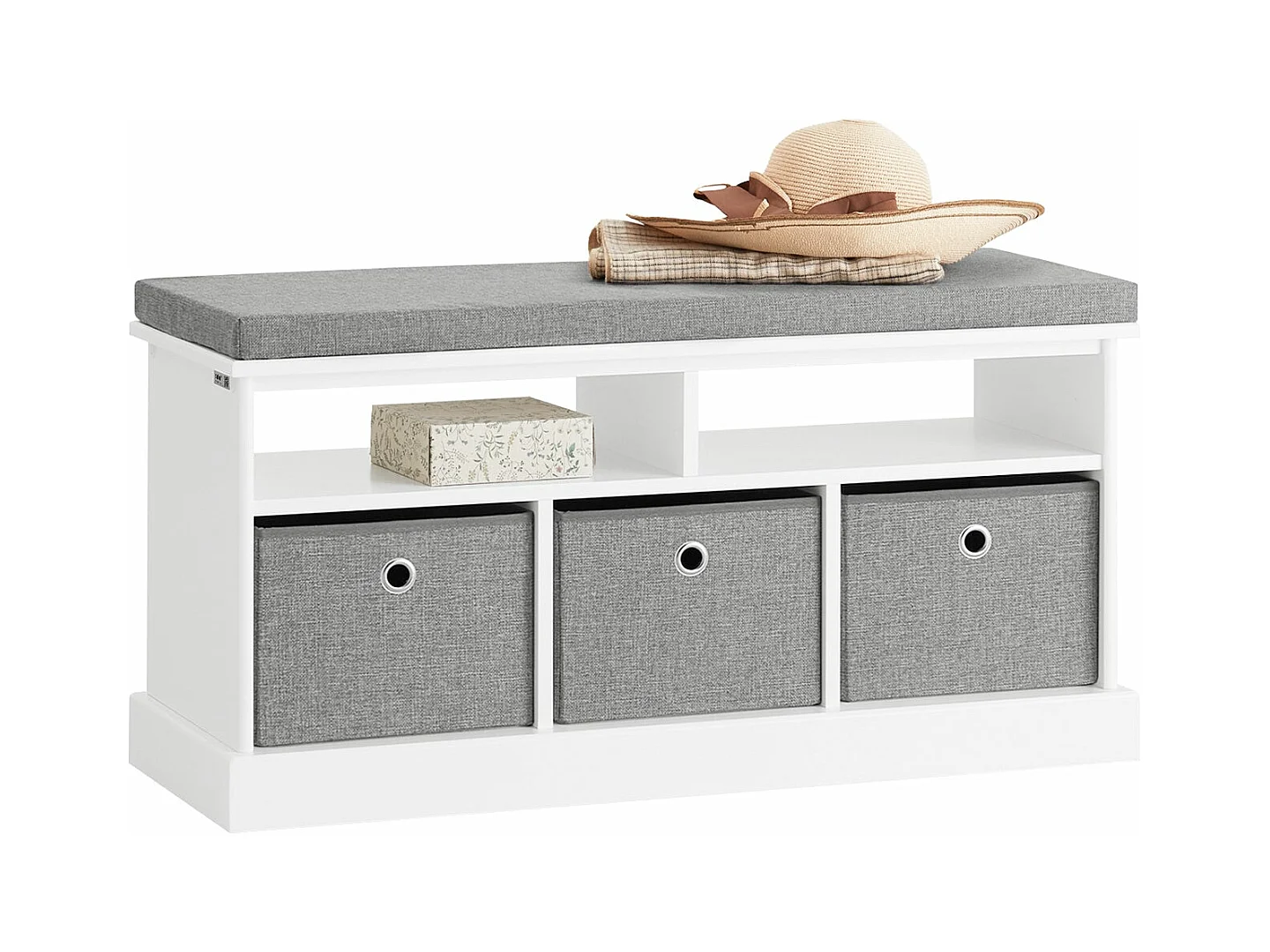 Banc De Rangement Avec Coussin Rembourré 2 Compartiments Et 3 Paniers Meuble Bas Entrée, Fsr67-hg