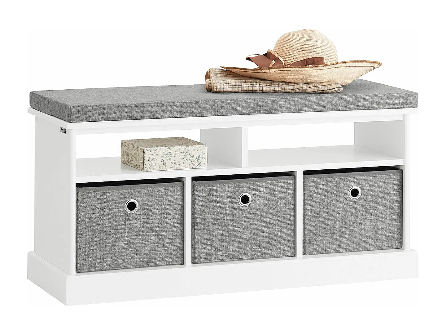 Banc De Rangement Avec Coussin Rembourré 2 Compartiments Et 3 Paniers Meuble Bas Entrée, Fsr67-hg