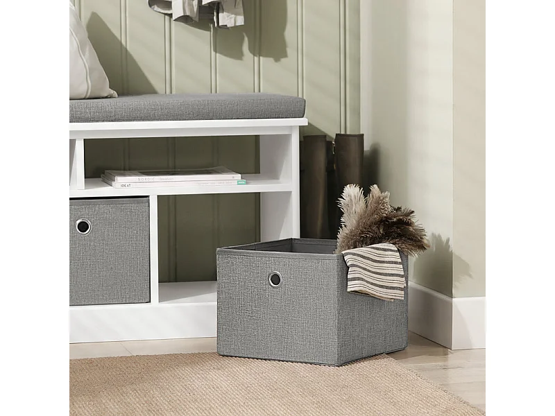 Banc De Rangement Avec Coussin Rembourré 2 Compartiments Et 3 Paniers Meuble Bas Entrée, Fsr67-hg