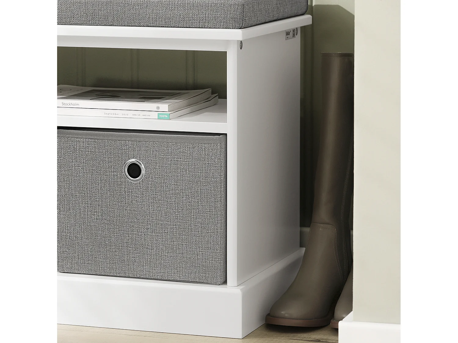 Banc De Rangement Avec Coussin Rembourré 2 Compartiments Et 3 Paniers Meuble Bas Entrée, Fsr67-hg