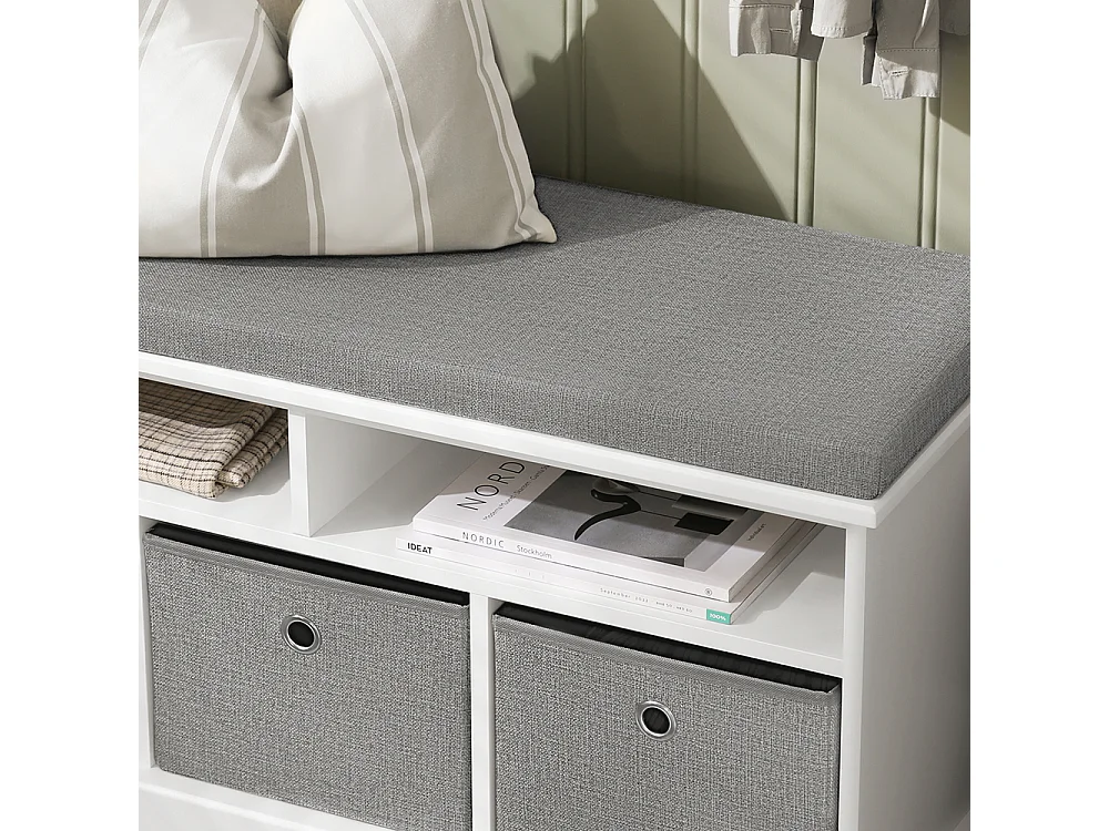 Banc De Rangement Avec Coussin Rembourré 2 Compartiments Et 3 Paniers Meuble Bas Entrée, Fsr67-hg