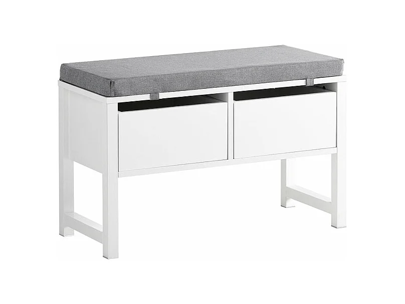Banc De Rangement Avec Coussin Rembourré Meuble À Chaussure Avec 2 Tiroirs, Fsr88-w