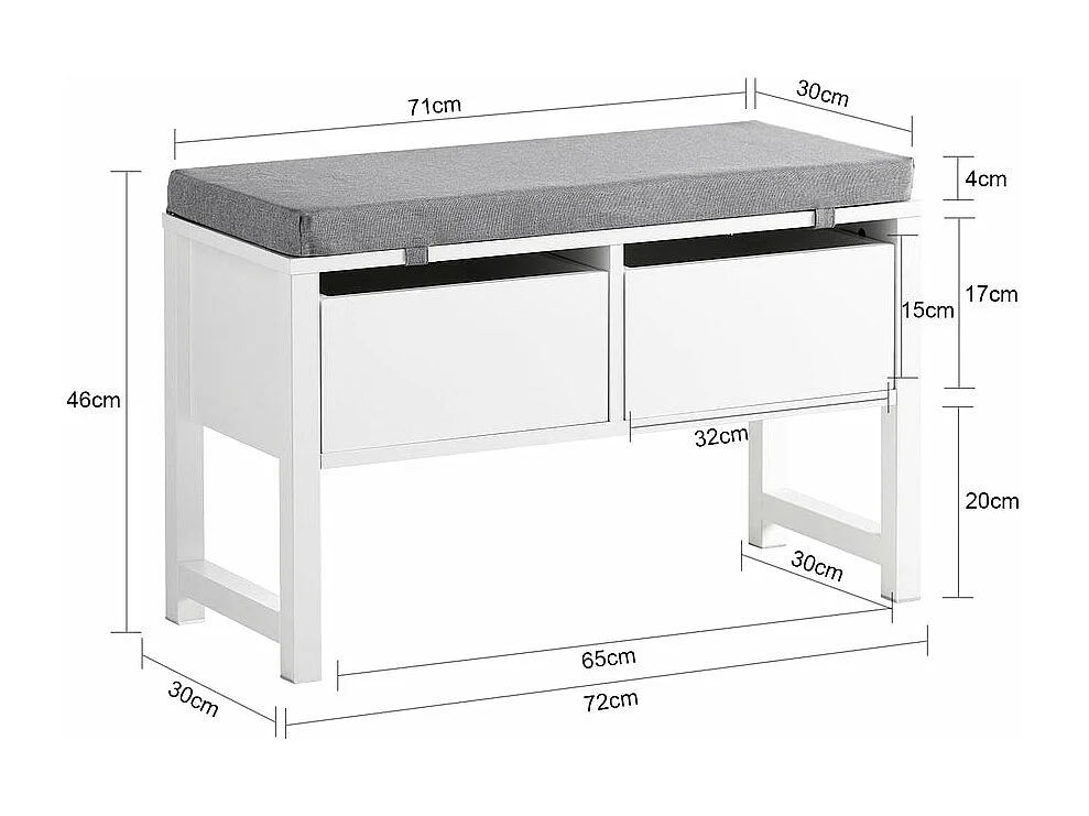 Ławka na buty z siedziskiem i 2 szuflady FSR88-W