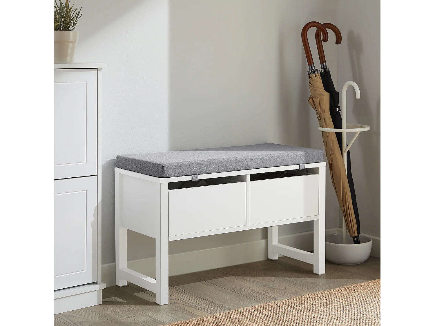 Ławka na buty z siedziskiem i 2 szuflady FSR88-W