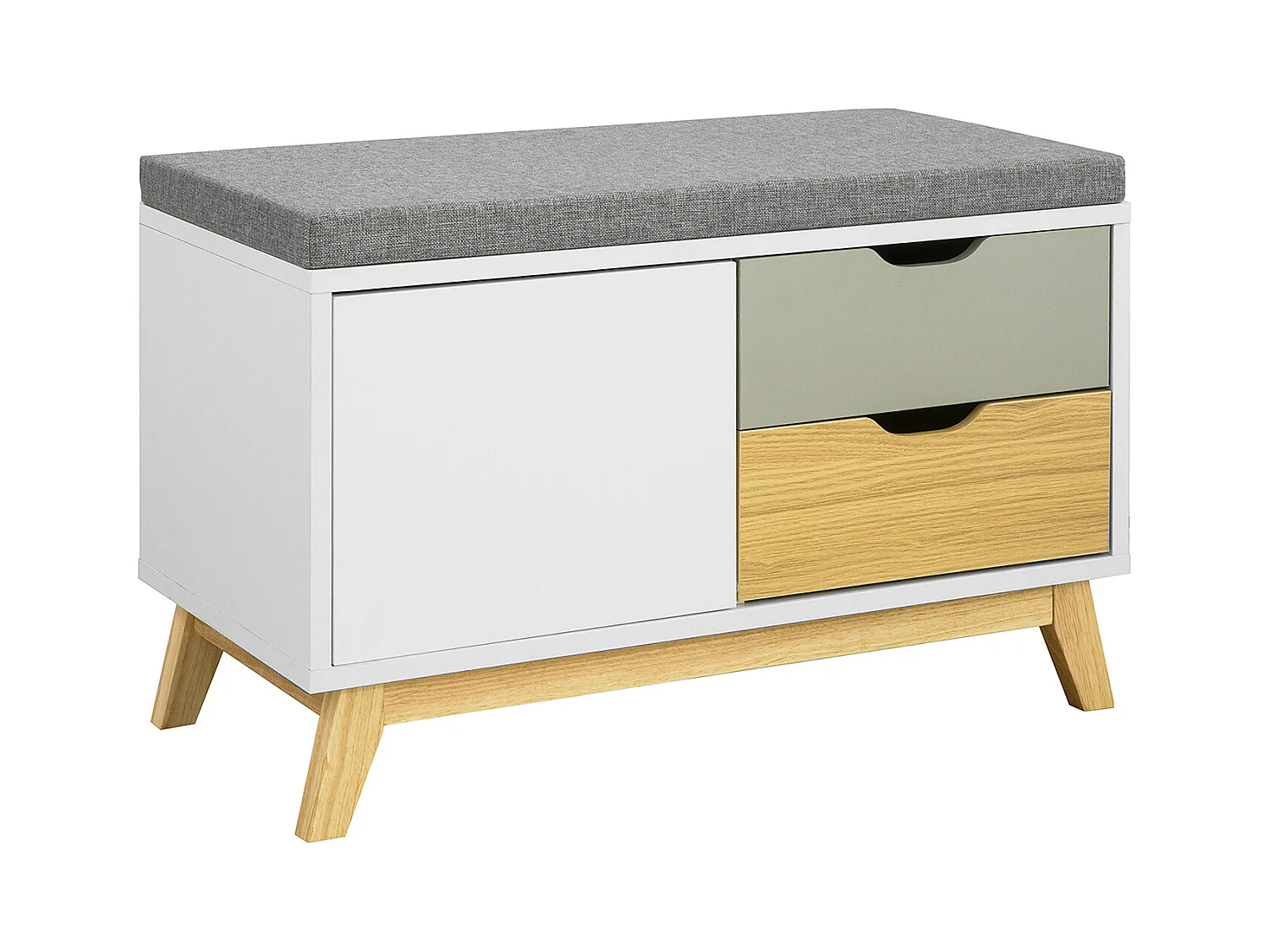 Banc De Rangement Meuble D'entrée Avec Coussin Rembourré, 2 Tiroirs Et 1 Porte, Fsr92-w