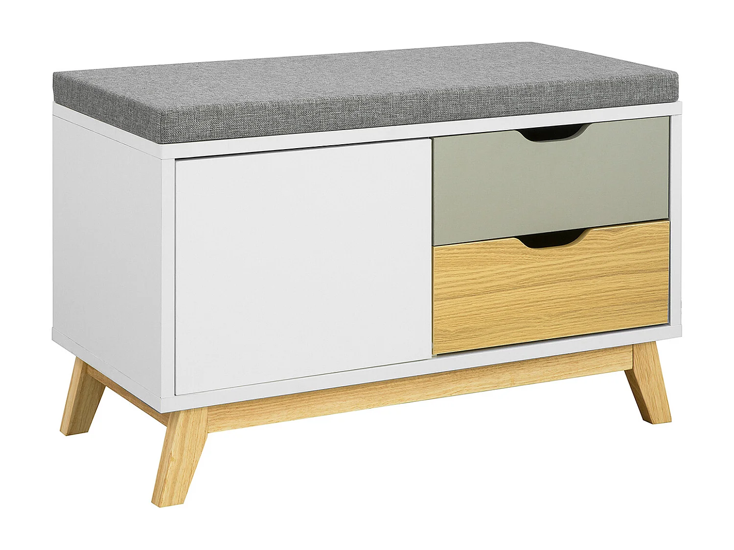 Banc De Rangement Meuble D'entrée Avec Coussin Rembourré, 2 Tiroirs Et 1 Porte, Fsr92-w