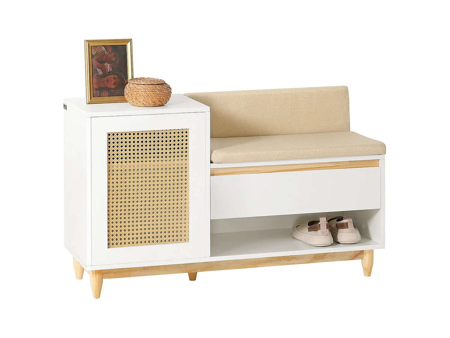 Banc De Rangement À Chaussure Meuble D'entrée Armoire À Chaussures 100x35x60 cm, Fsr128-w