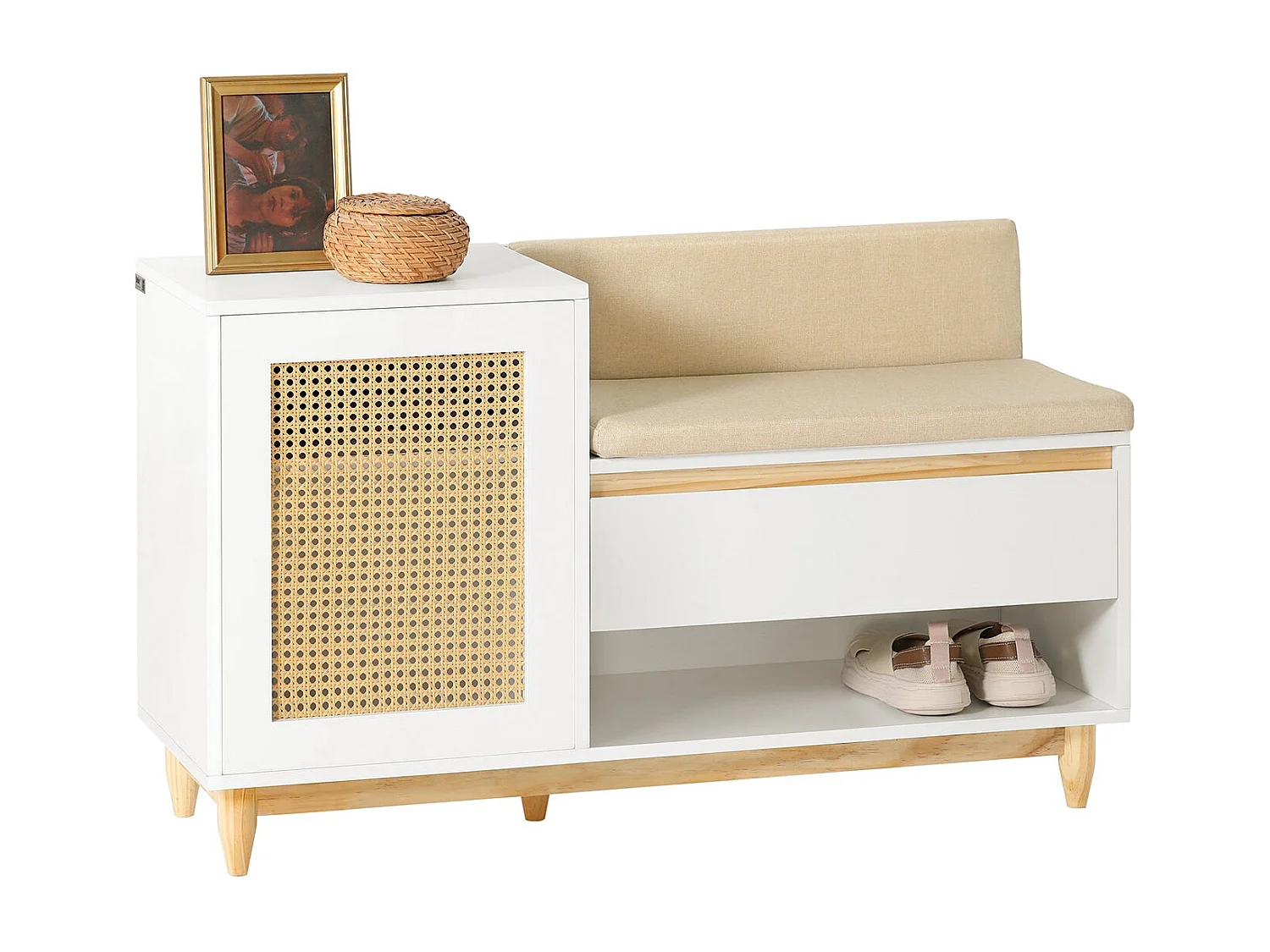 Banc De Rangement À Chaussure Meuble D'entrée Armoire À Chaussures 100x35x60 cm, Fsr128-w