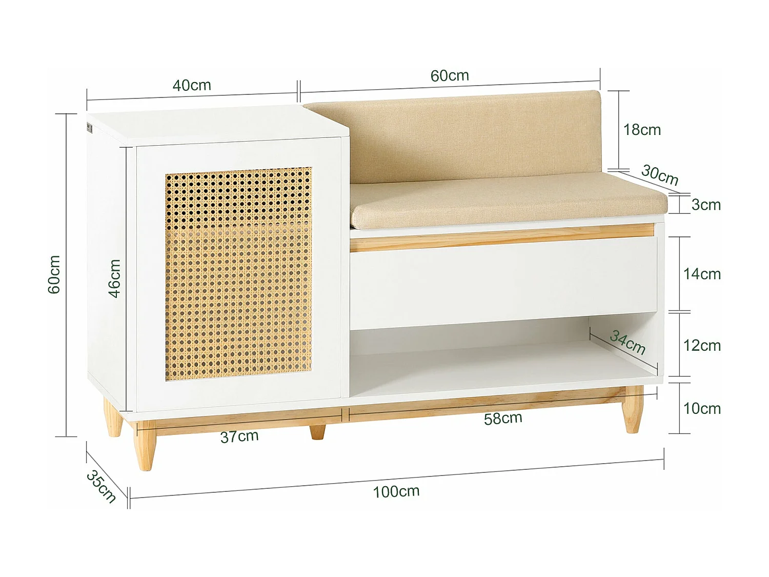 Banc De Rangement À Chaussure Meuble D'entrée Armoire À Chaussures 100x35x60 cm, Fsr128-w