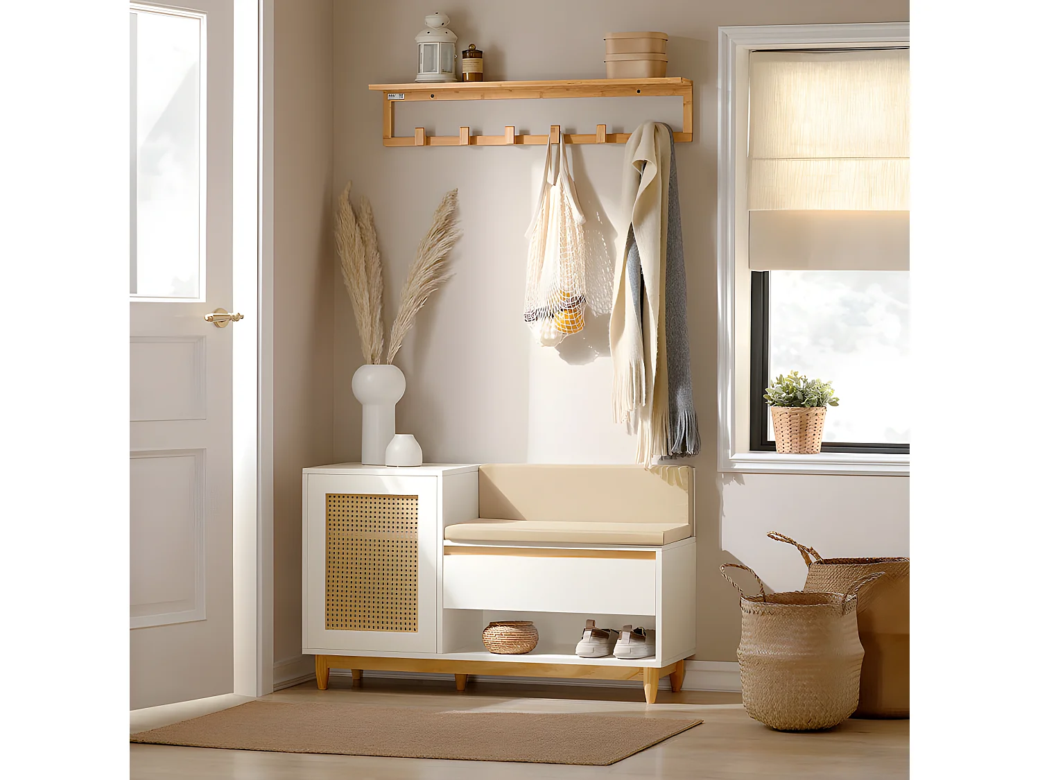 Banc De Rangement À Chaussure Meuble D'entrée Armoire À Chaussures 100x35x60 cm, Fsr128-w