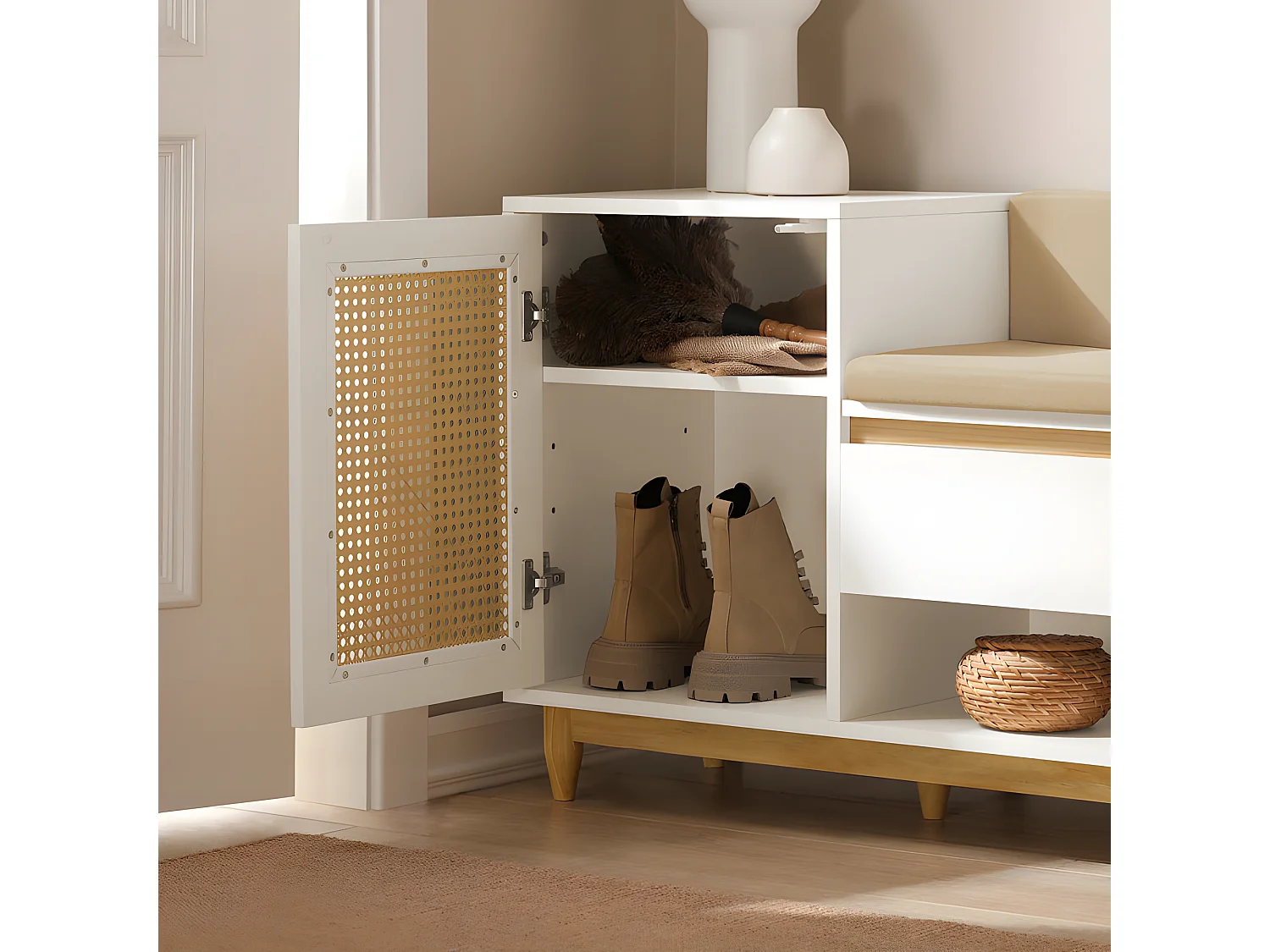 Banc De Rangement À Chaussure Meuble D'entrée Armoire À Chaussures 100x35x60 cm, Fsr128-w