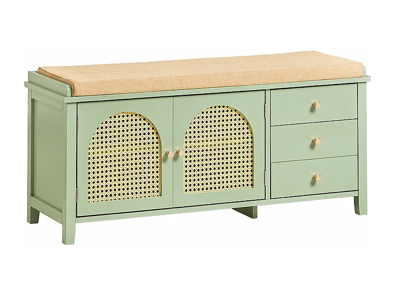 Scarpiera con sedile e ante a traliccio Panca con vano portaoggetti Scarpiera cassettiera Verde 100x34x46cm FSR129-GR SoBuy