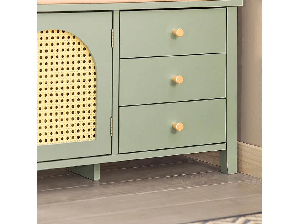 Banc De Rangement Meuble Banc À Chaussures Avec 3 Tiroirs 1 Coussin Rembourré Et 2 Portes, Fsr129-gr