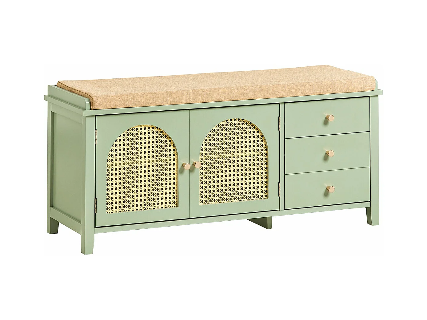 Banc De Rangement Meuble Banc À Chaussures Avec 3 Tiroirs 1 Coussin Rembourré Et 2 Portes, Fsr129-gr