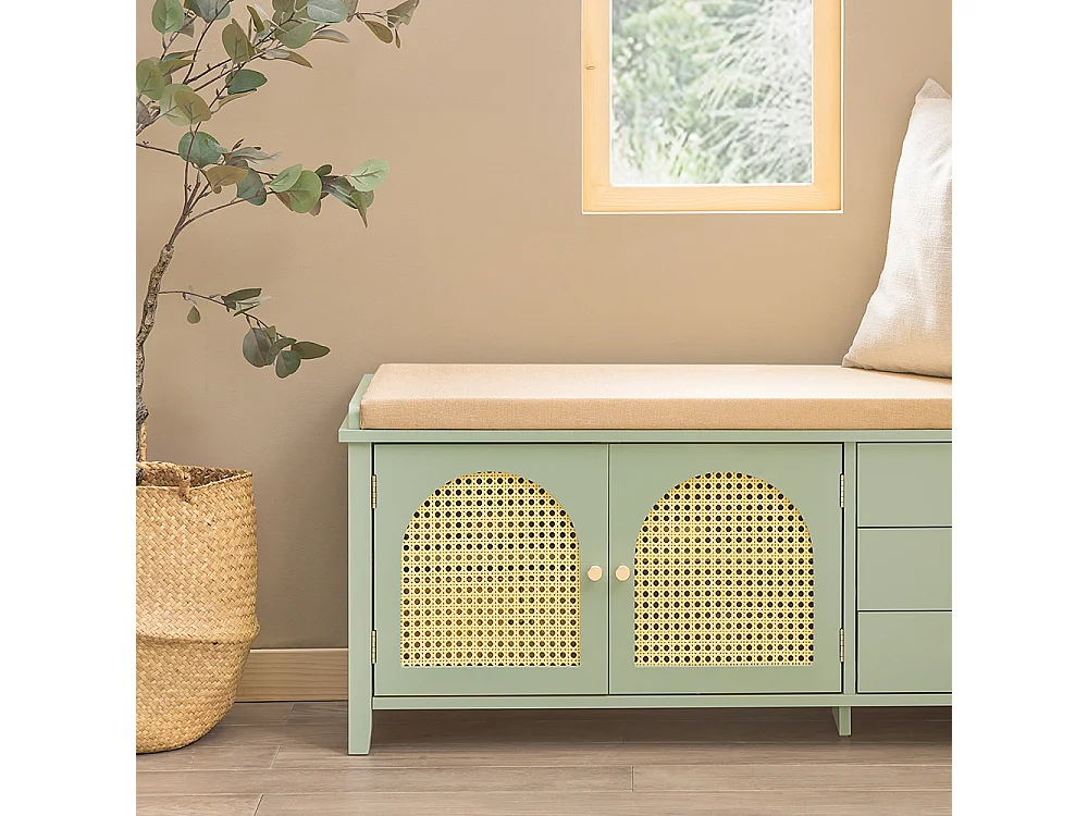 Banco Zapatero con 2 Puertas y 3 cajones Armario Multifuncional para Entrada con cojín 100 x 34 x 46 cm Verde FSR129-GR SoBuy ES