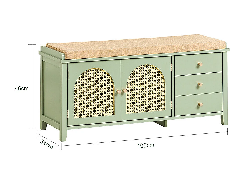Banc De Rangement Meuble Banc À Chaussures Avec 3 Tiroirs 1 Coussin Rembourré Et 2 Portes, Fsr129-gr