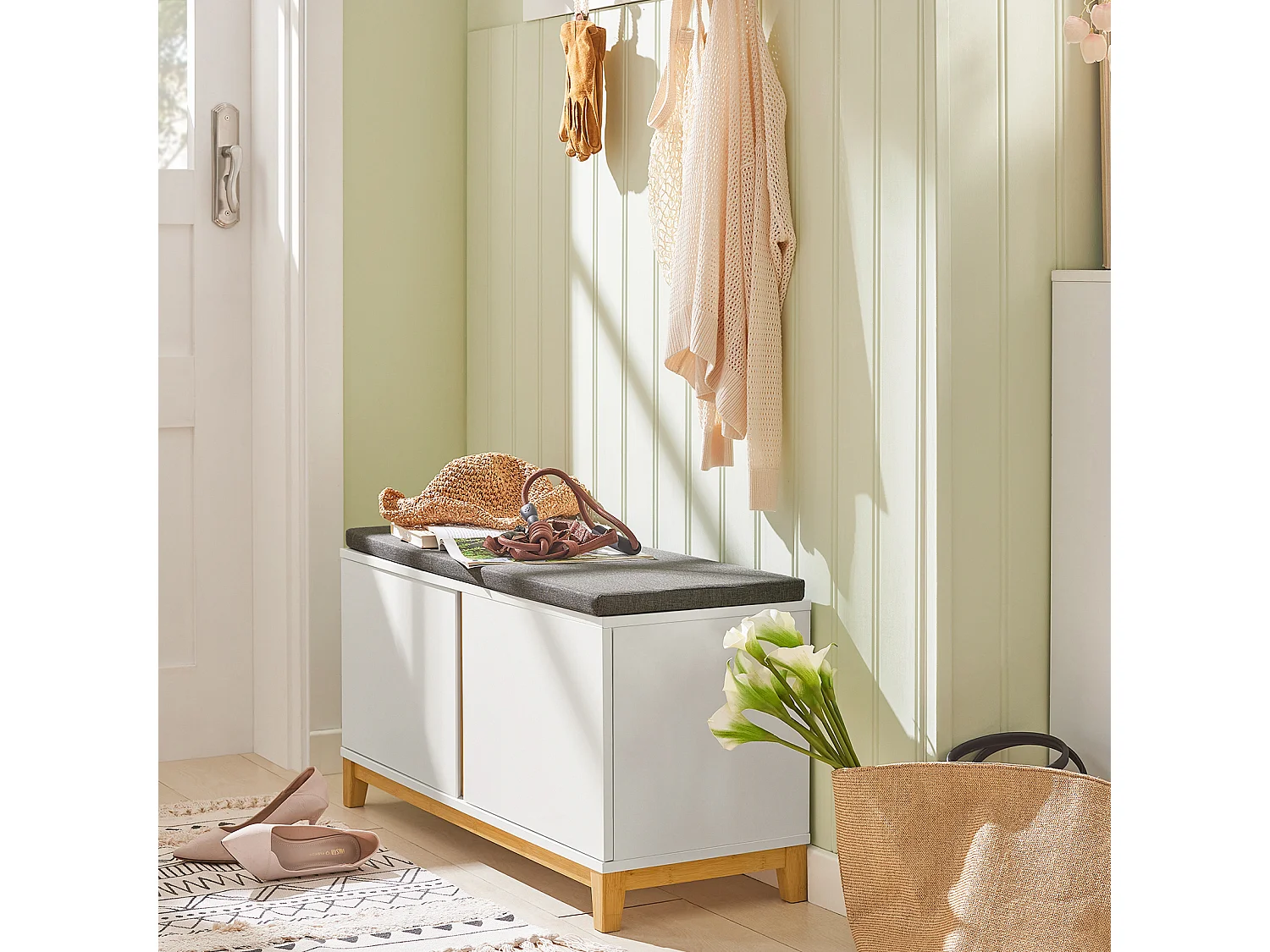 Banc À Chaussures Banc De Rangement Meuble À Chaussures D'entrée Avec Siège Rembourré, FSR117-W