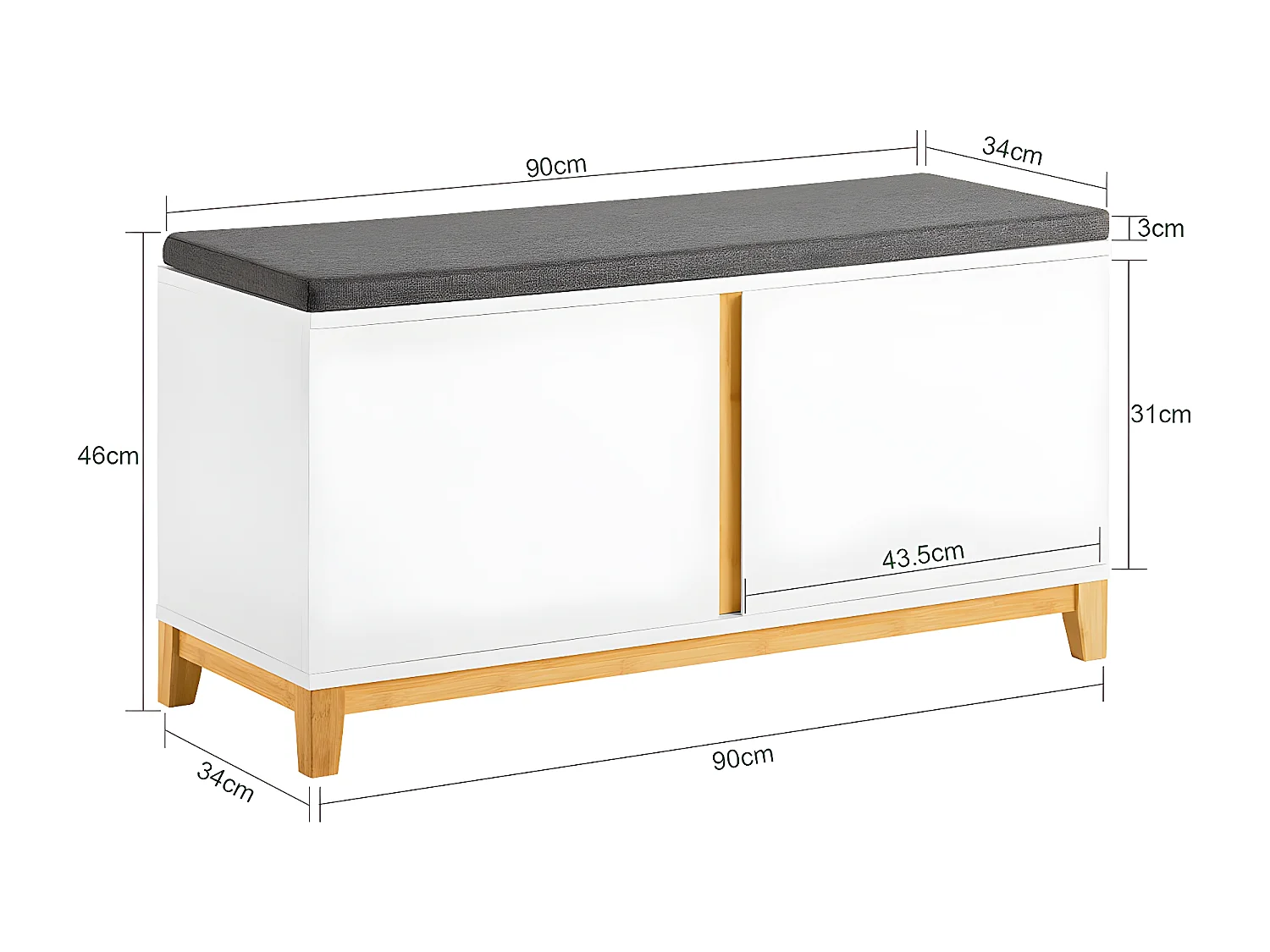 Banc À Chaussures Banc De Rangement Meuble À Chaussures D'entrée Avec Siège Rembourré, FSR117-W