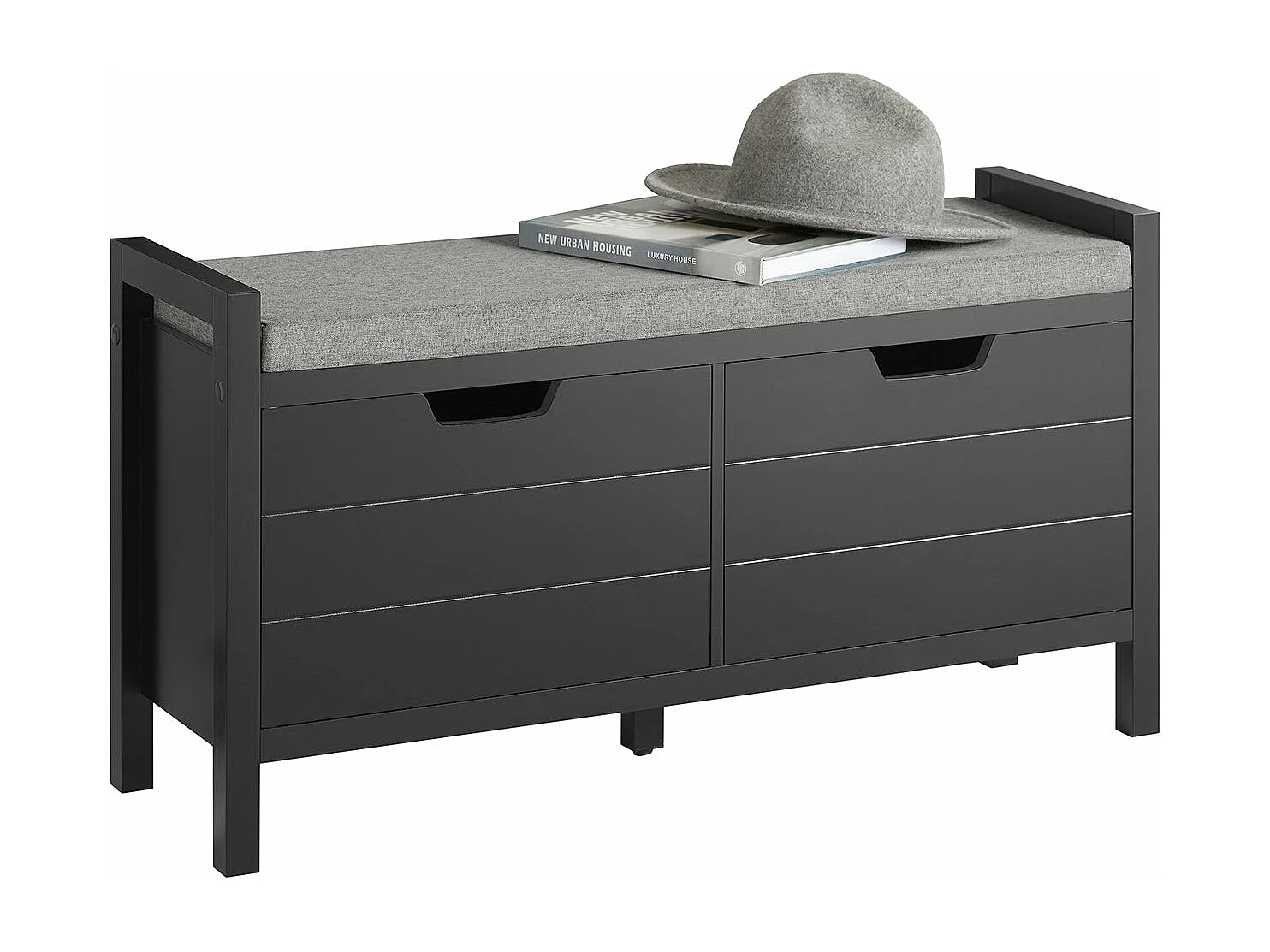 SoBuy FSR63-Sch Schoenenbank Schoenenkast Schoenenrek Garderobebank Opbergruimte met zitkussen - 2 Deuren - Zwart