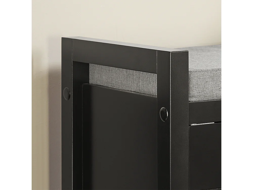 SoBuy FSR63-Sch Schoenenbank Schoenenkast Schoenenrek Garderobebank Opbergruimte met zitkussen - 2 Deuren - Zwart