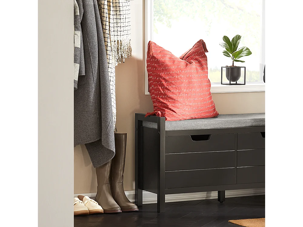 SoBuy FSR63-Sch Schoenenbank Schoenenkast Schoenenrek Garderobebank Opbergruimte met zitkussen - 2 Deuren - Zwart