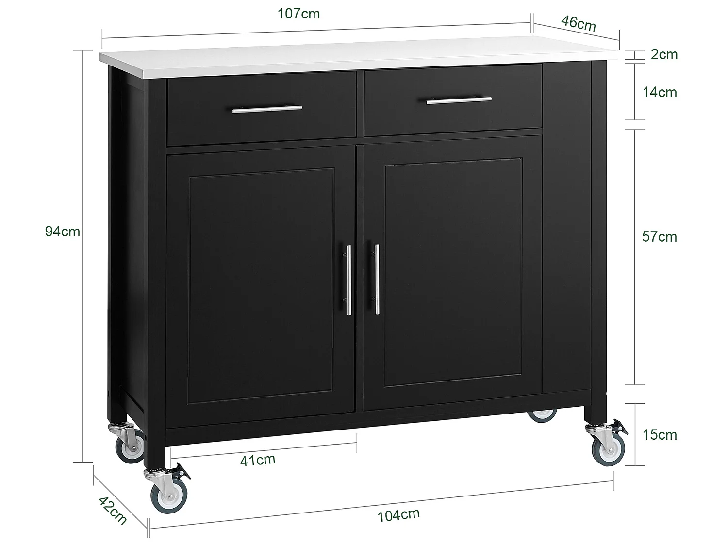 SoBuy armário de cozinha, carrinho de cozinha, carrinho de cozinha com rodas FKW108-SCH