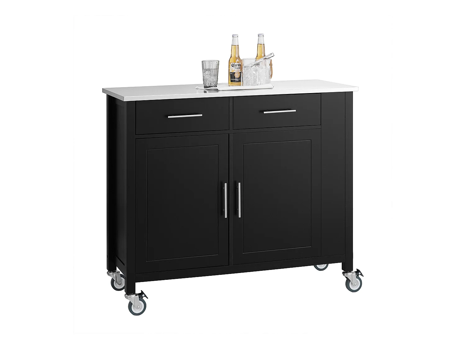 Desserte Roulante Chariot De Buffet Multifonctionnel Avec Etagère Latérale, Fkw108-sch