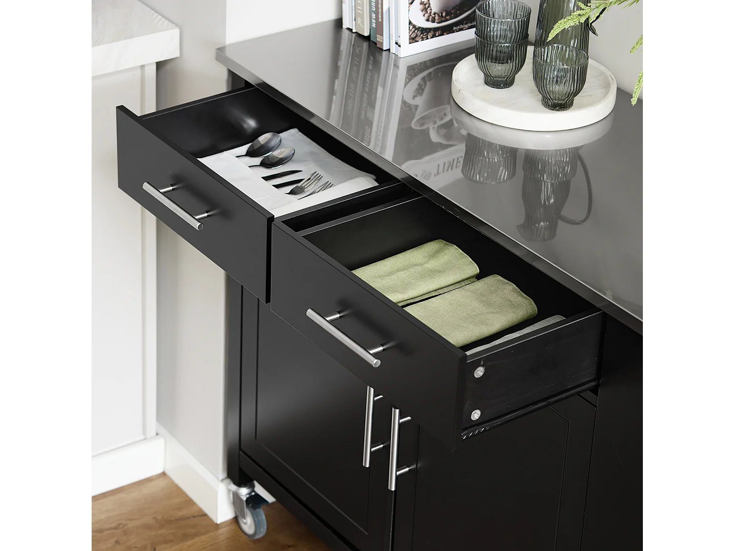 SoBuy armário de cozinha, carrinho de cozinha, carrinho de cozinha com rodas FKW108-SCH