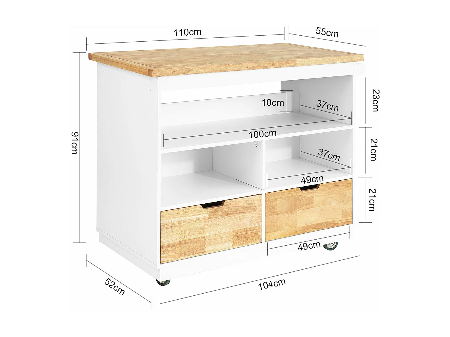 SoBuy Carrello Cucina Credenza Cucina Mobile Cucina Bianco Con Route Isola Cucina FKW107-WN