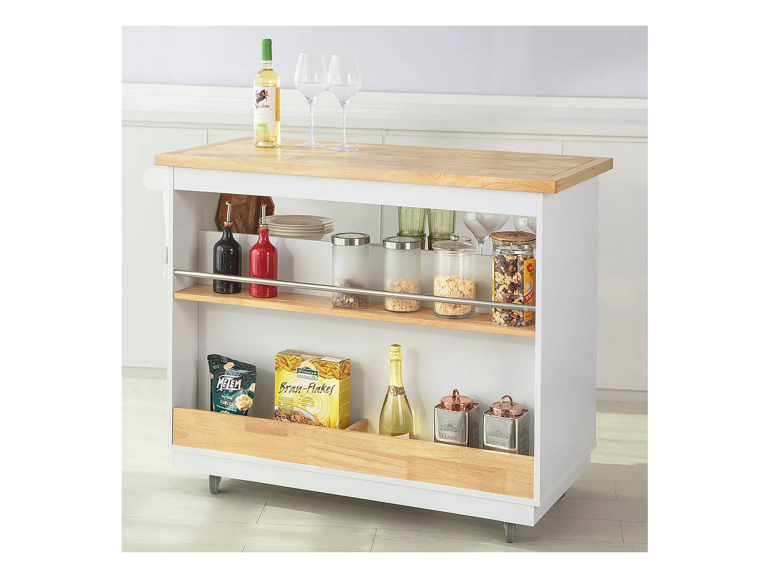 SoBuy Carrello Cucina Credenza Cucina Mobile Cucina Bianco Con Route Isola Cucina FKW107-WN