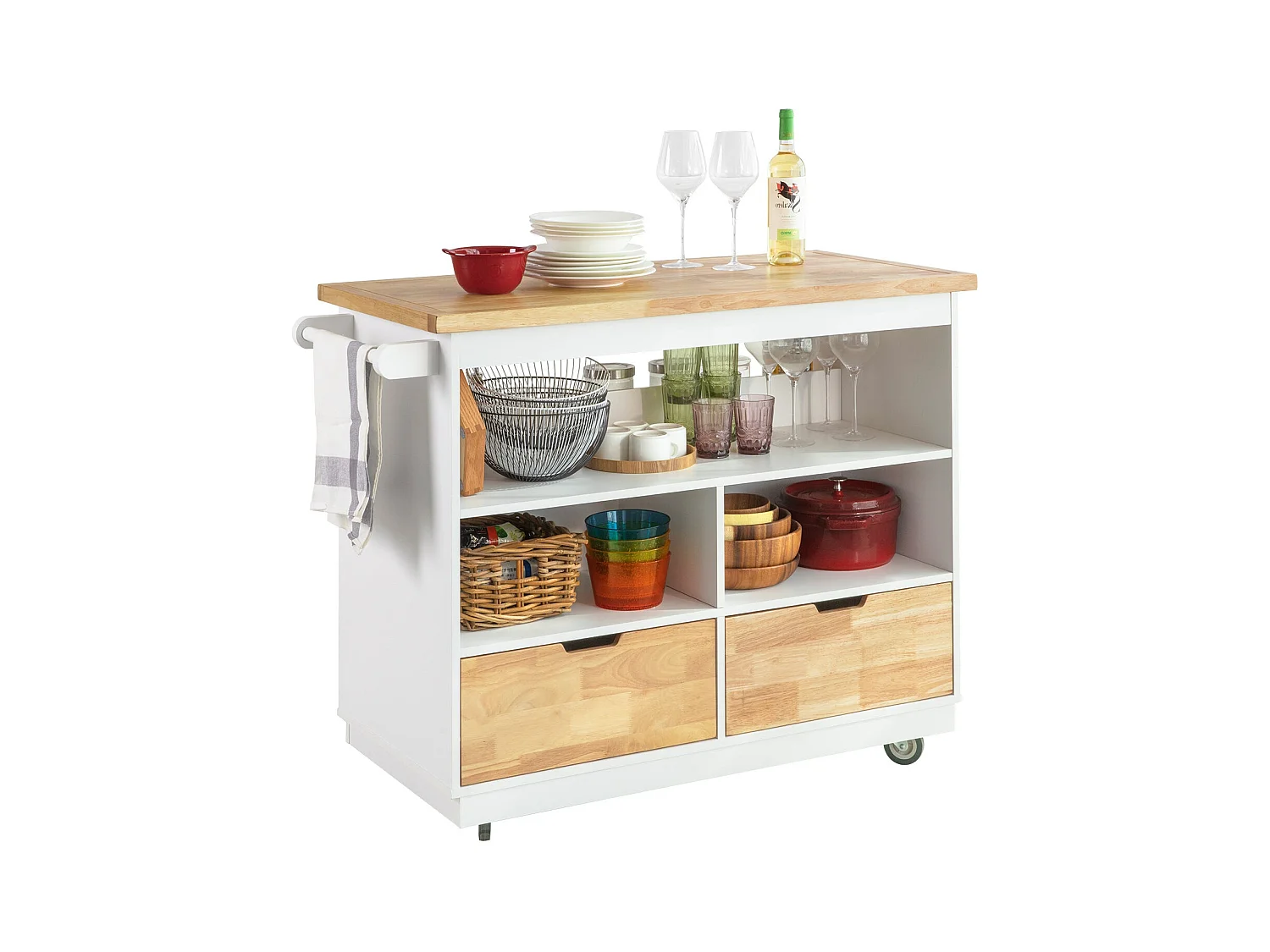 Desserte Roulante Chariot De Cuisine À Roulettes Etagère À Epices Et Deux Tiroirs, Fkw107-wn