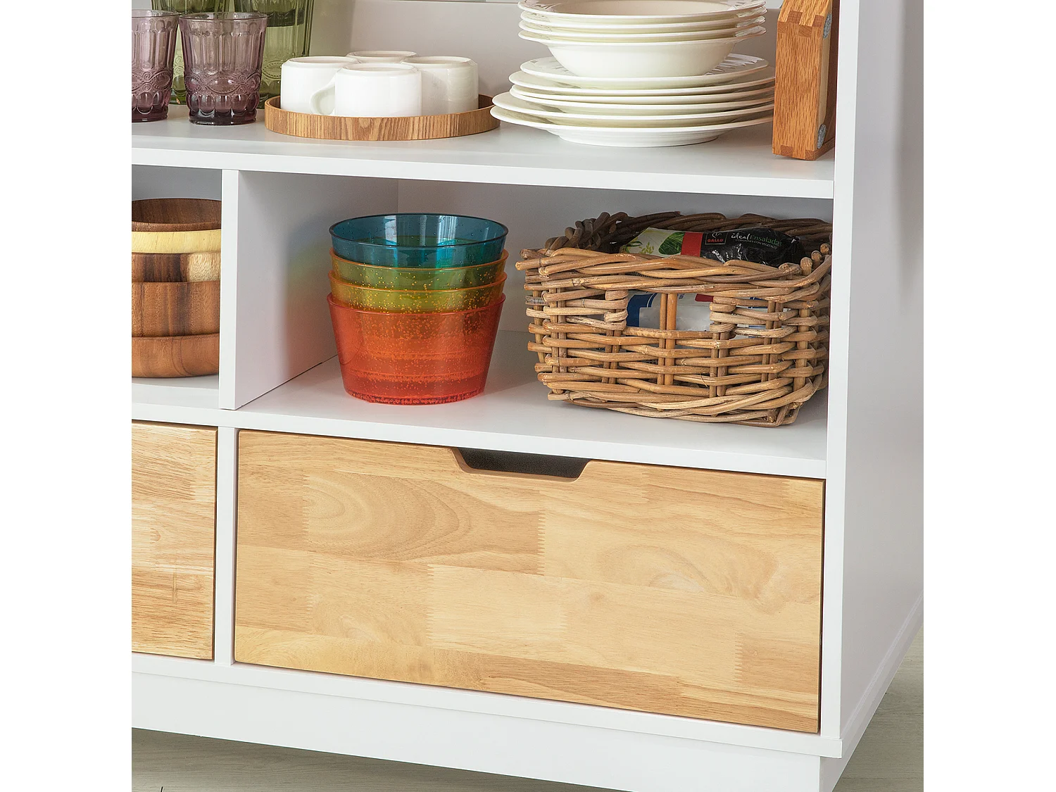 SoBuy Rolling Trolley Kitchen Cart Opbergkast op Wielen Multifunctionele Buffet Serveerwagen met Kruidenrek en twee lades, 110x55x91 cm, FKW107-WN