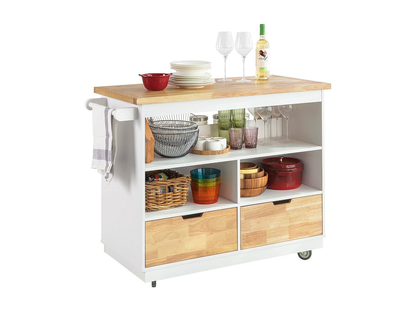 SoBuy FKW108-W Rolling Trolley Keuken Trolley Opbergkast Op Wielen Multifunctioneel Buffet