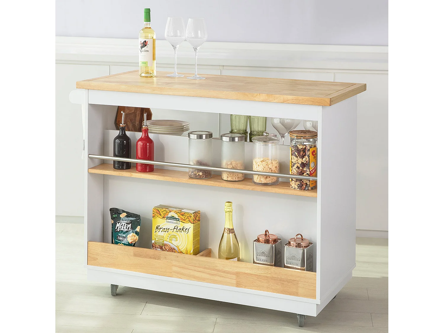 Carro de Cocina Carrito de Servir Multiusos Estantería con Especiero y Dos cajones 110 x 55 x 91 cm FKW107-WN SoBuy ES