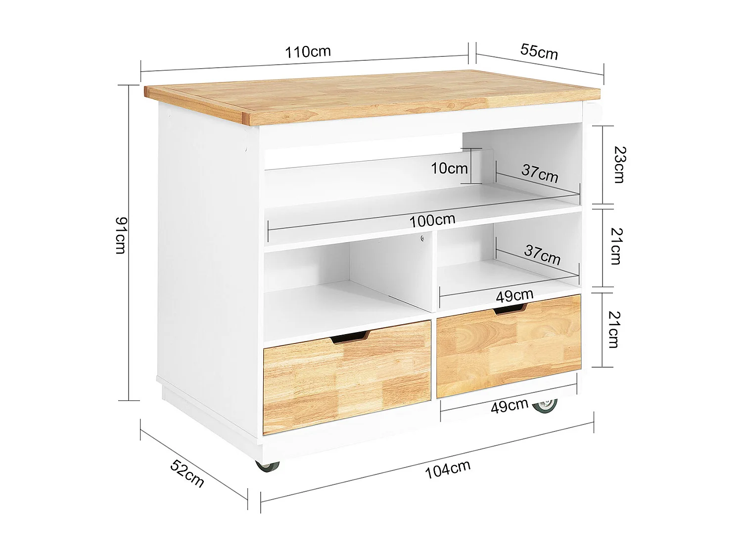 Carro de Cocina Carrito de Servir Multiusos Estantería con Especiero y Dos cajones 110 x 55 x 91 cm FKW107-WN SoBuy ES