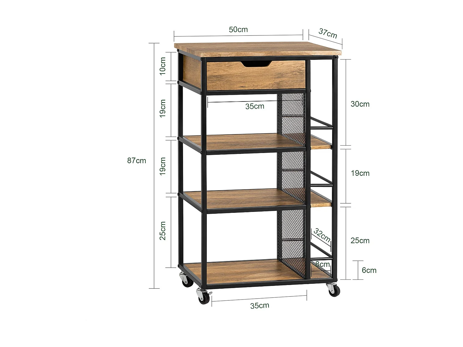 SoBuy Carrello da portata con 6 ripiani e 1 cassetto Carrello laterale Carrellino da cucina con ruote FKW99-N
