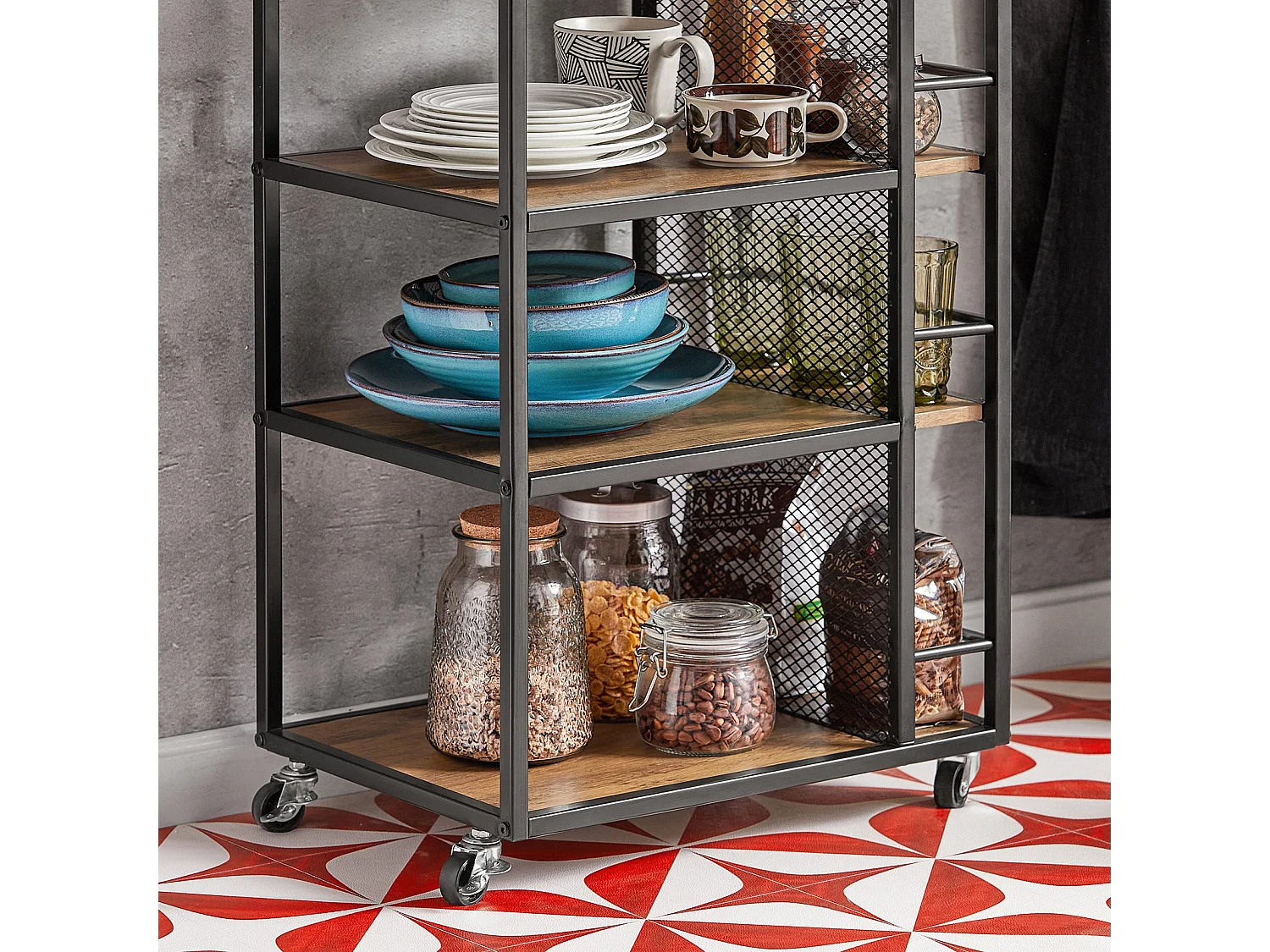 SoBuy Carrello da portata con 6 ripiani e 1 cassetto Carrello laterale Carrellino da cucina con ruote FKW99-N