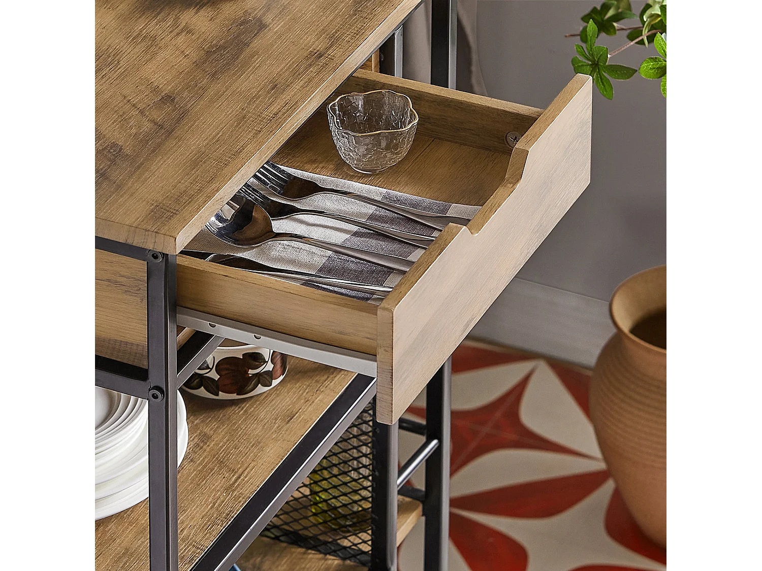 SoBuy Carrello da portata con 6 ripiani e 1 cassetto Carrello laterale Carrellino da cucina con ruote FKW99-N