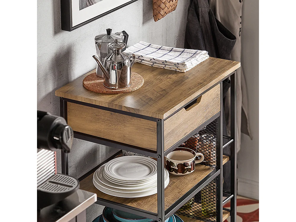 SoBuy Carrello da portata con 6 ripiani e 1 cassetto Carrello laterale Carrellino da cucina con ruote FKW99-N