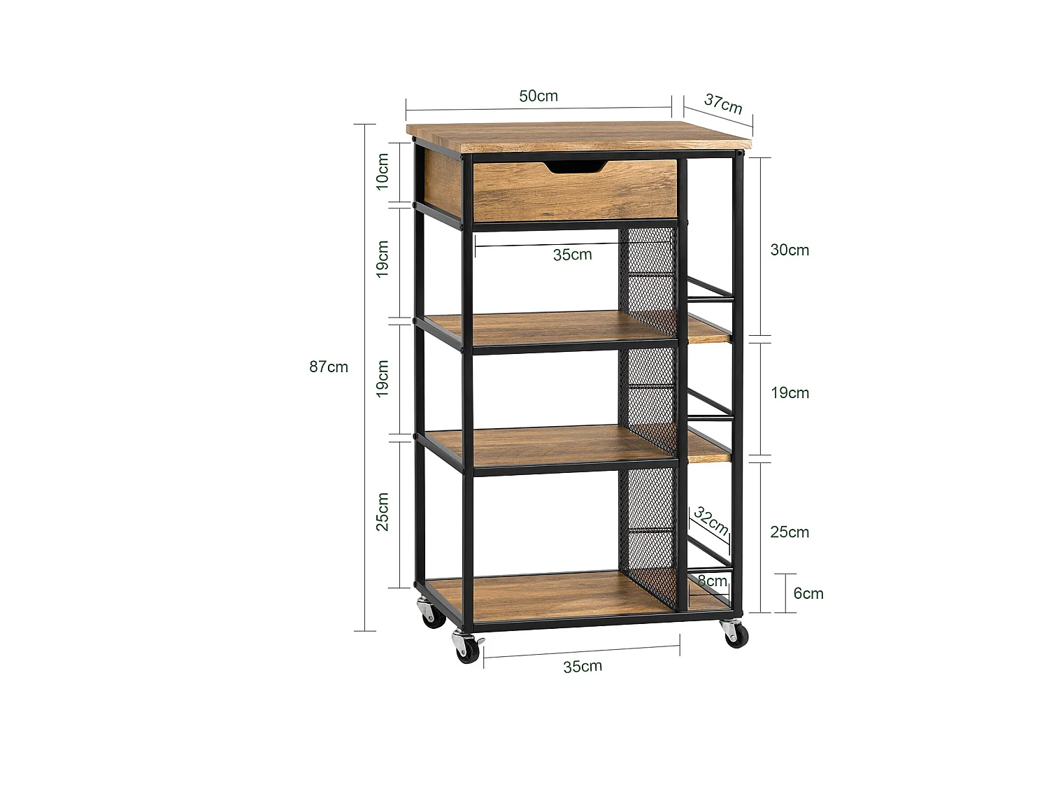 Desserte De Cuisine Roulante Chariot De Service Meuble De Rangement Multifonctionnel, Fkw99-n