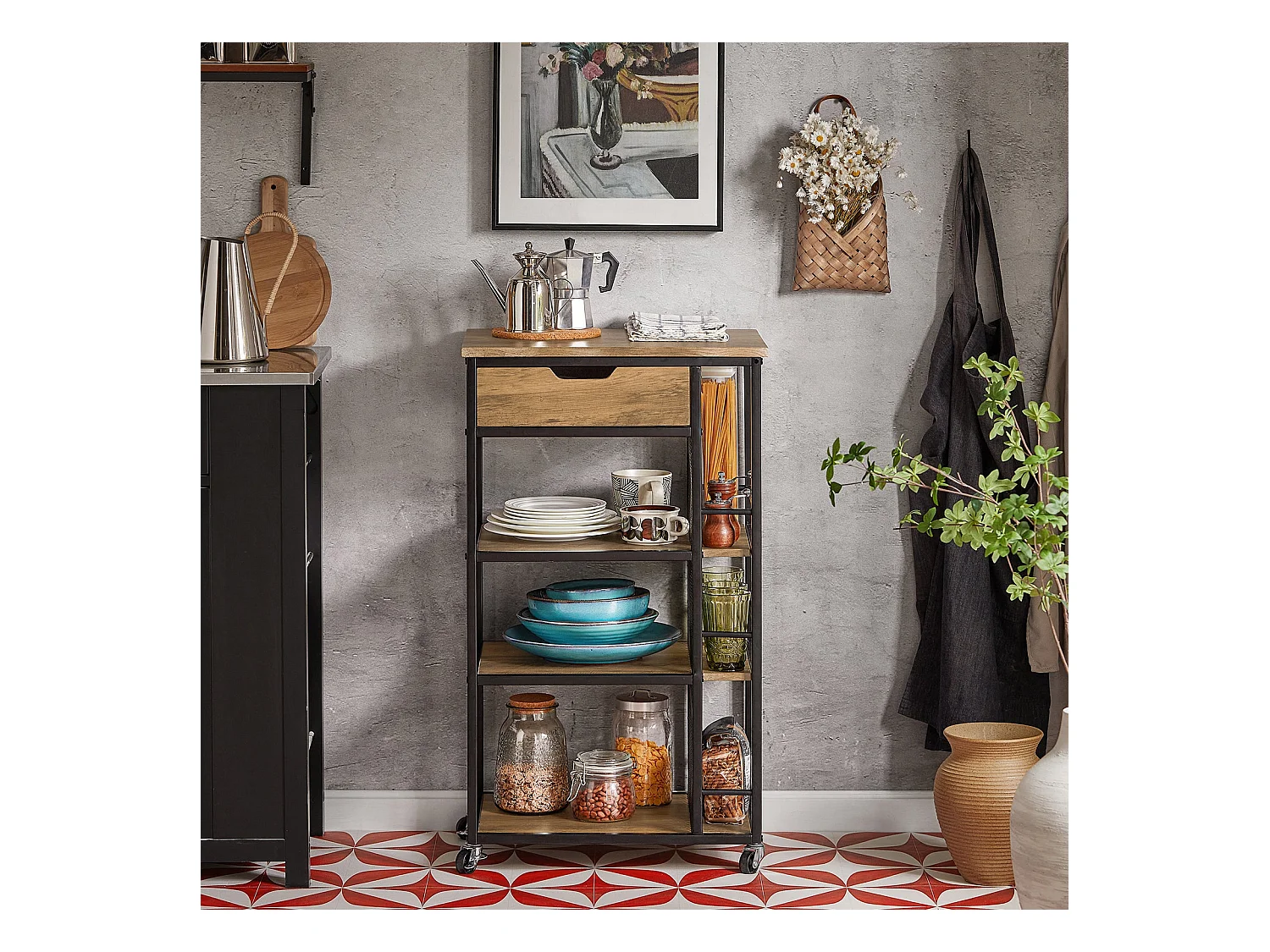 Desserte De Cuisine Roulante Chariot De Service Meuble De Rangement Multifonctionnel, Fkw99-n