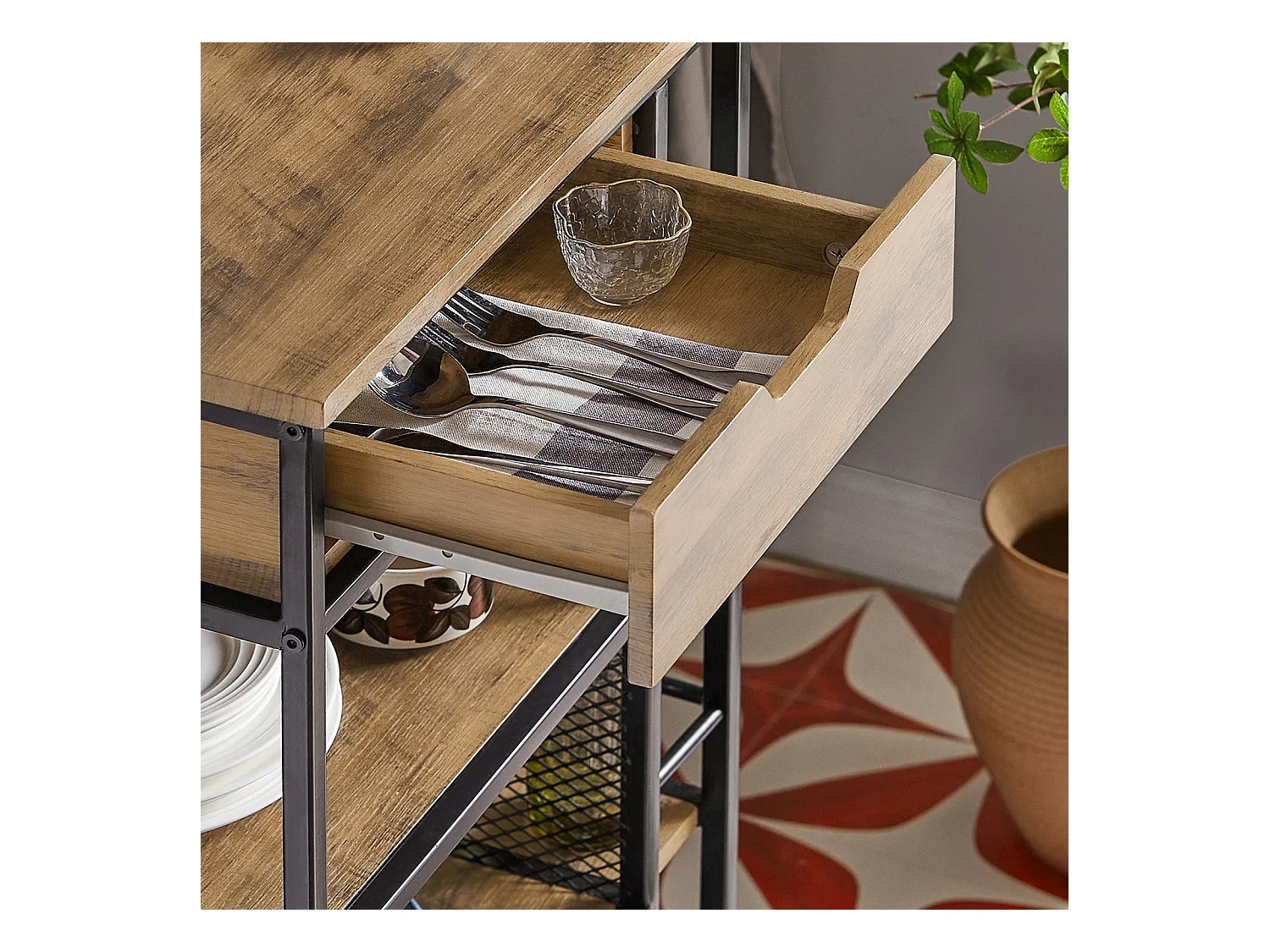 Desserte De Cuisine Roulante Chariot De Service Meuble De Rangement Multifonctionnel, Fkw99-n