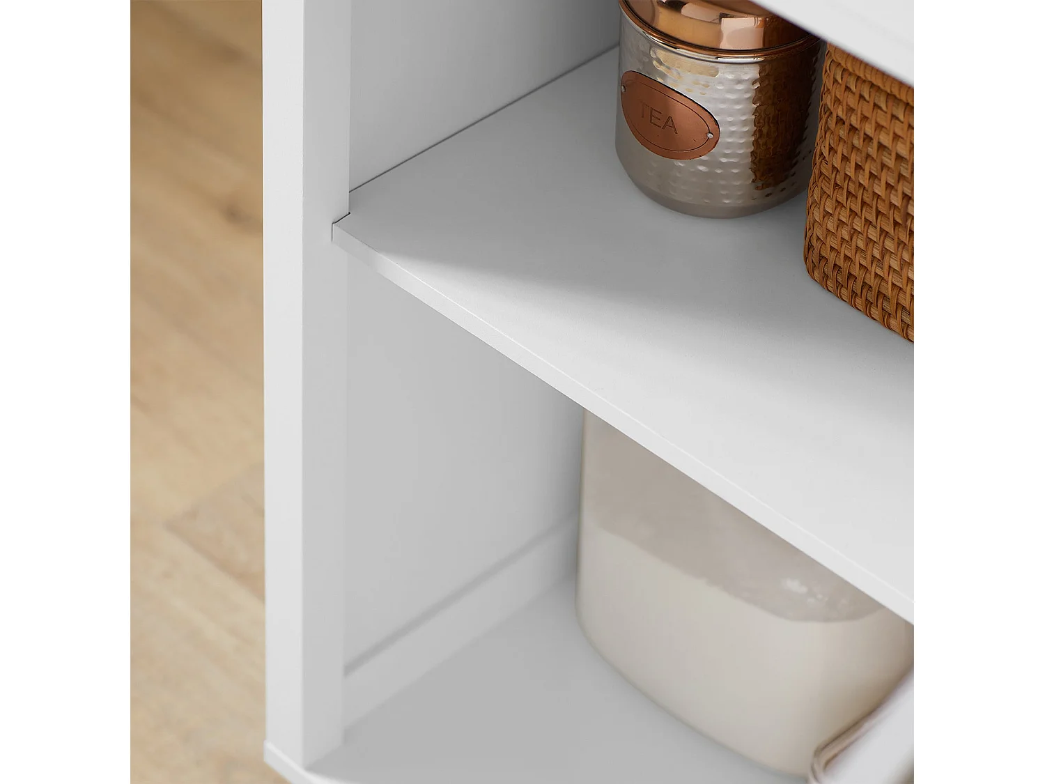 SoBuy FKW102-WN Keukenwagen met werkblad, wagen met deur en lade, naturel wit