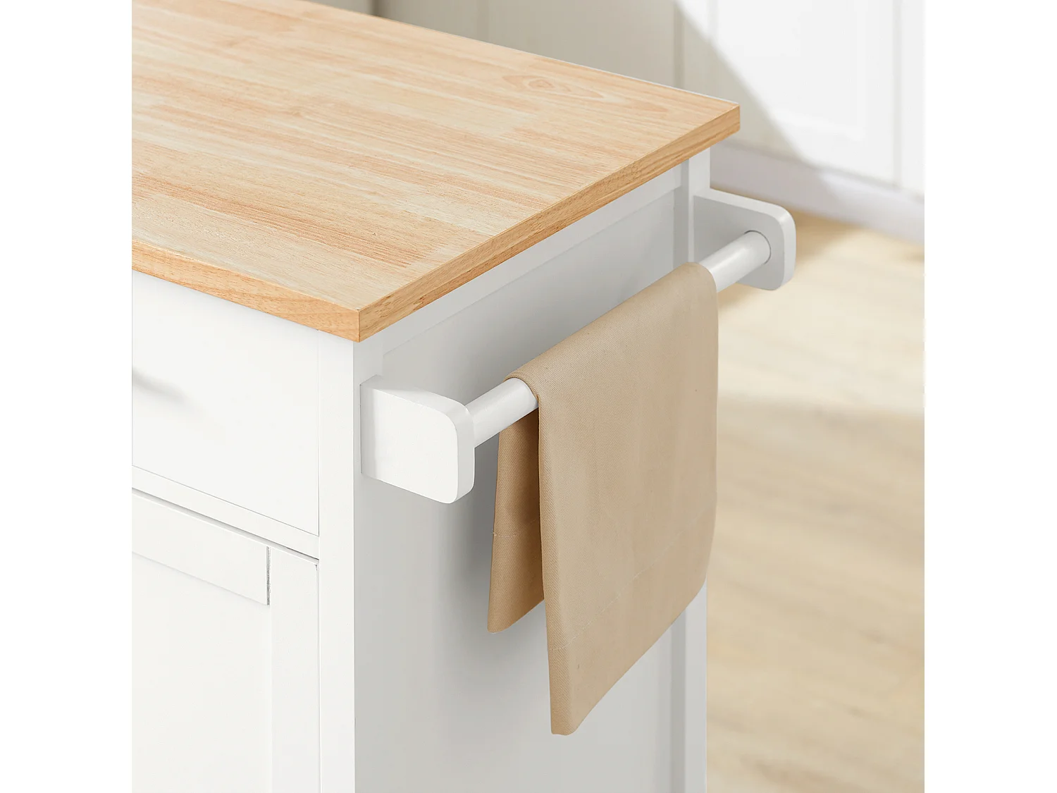 SoBuy FKW102-WN Keukenwagen met werkblad, wagen met deur en lade, naturel wit