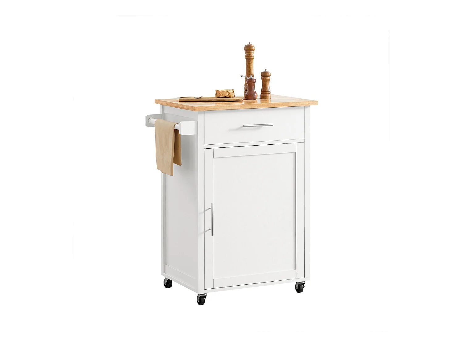 Desserte Roulante Cuisine Meuble De Rangement À Roulettes Avec 1 Porte Et 1 Tiroir, Fkw102-wn