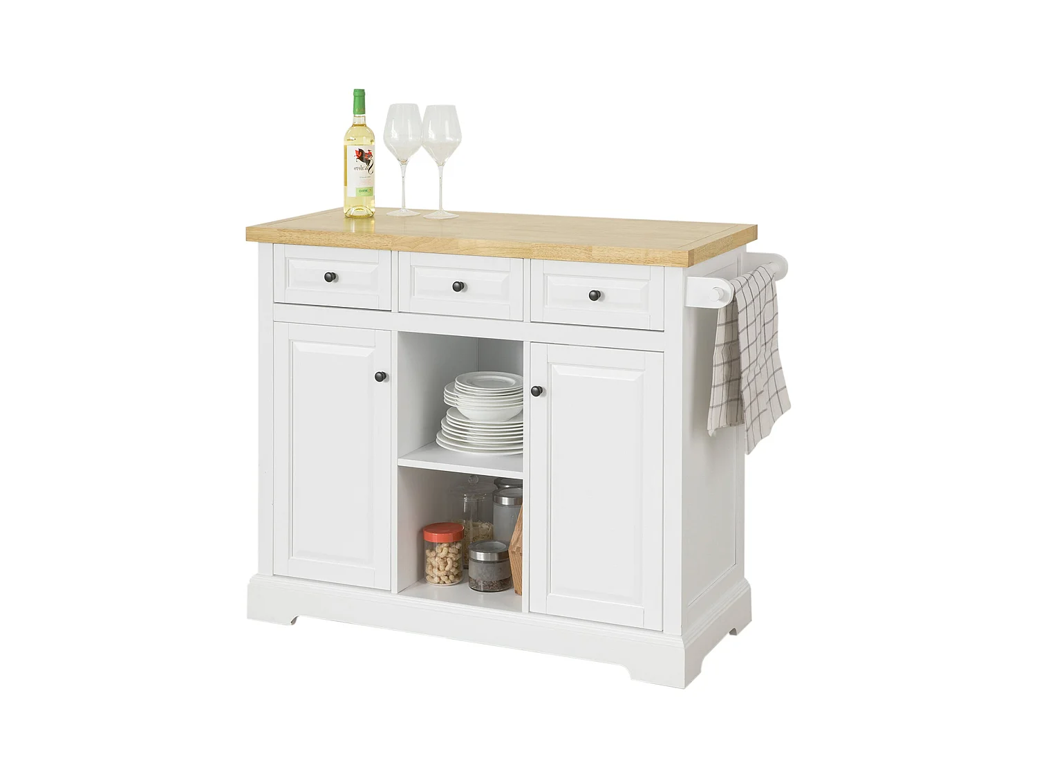 Desserte Roulante Meuble De Rangement Buffet Commode Avec Plans De Travail, 3 Tiroirs, Fkw101-wn