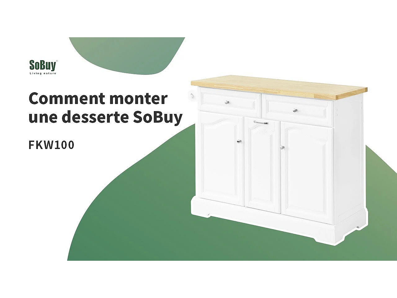 Desserte Roulante Meuble De Rangement À Roulettes En Bois Avec 2 Tiroirs Et 3 Portes, Fkw100-wn