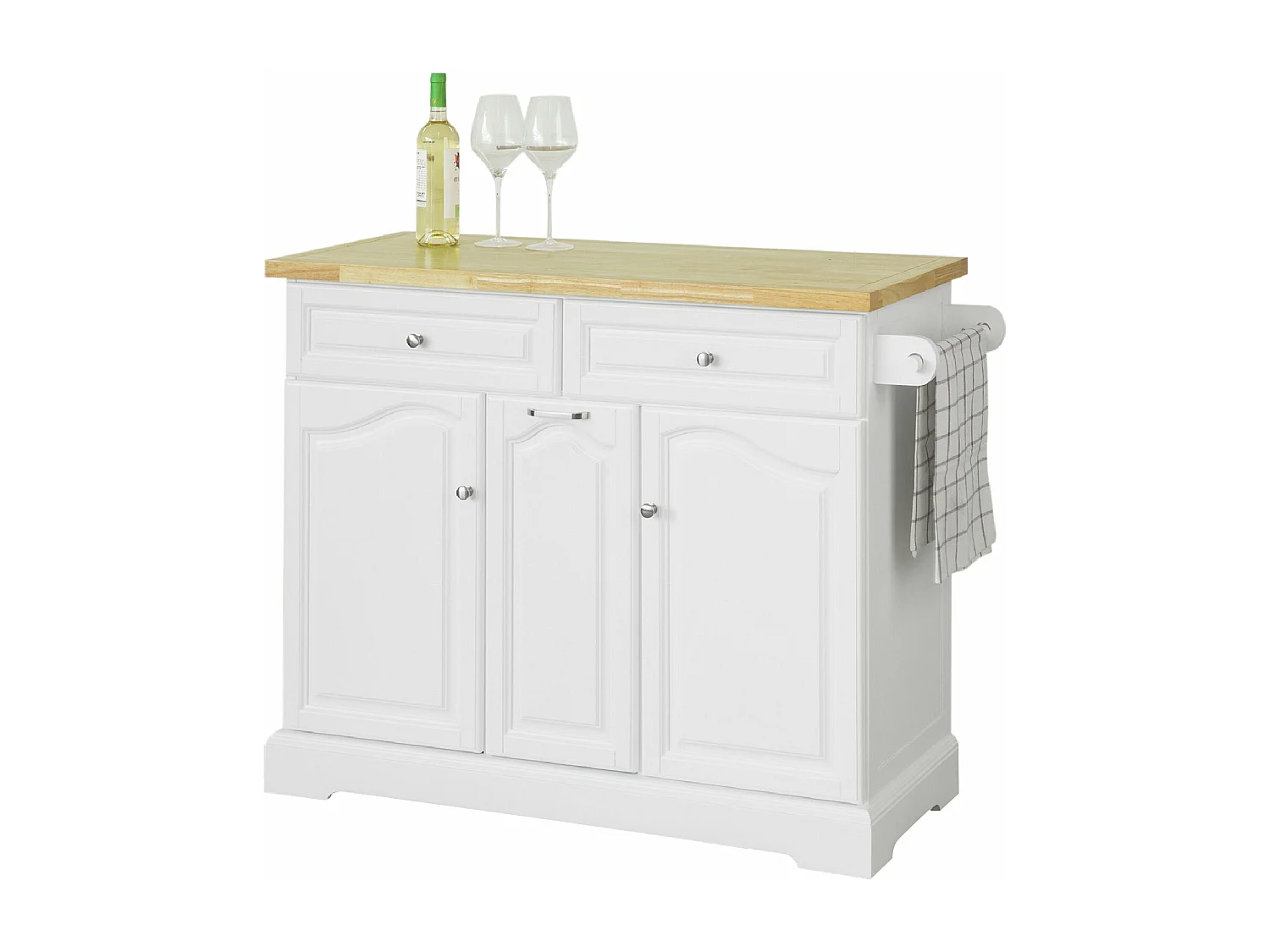 Desserte Roulante Meuble De Rangement À Roulettes En Bois Avec 2 Tiroirs Et 3 Portes, Fkw100-wn