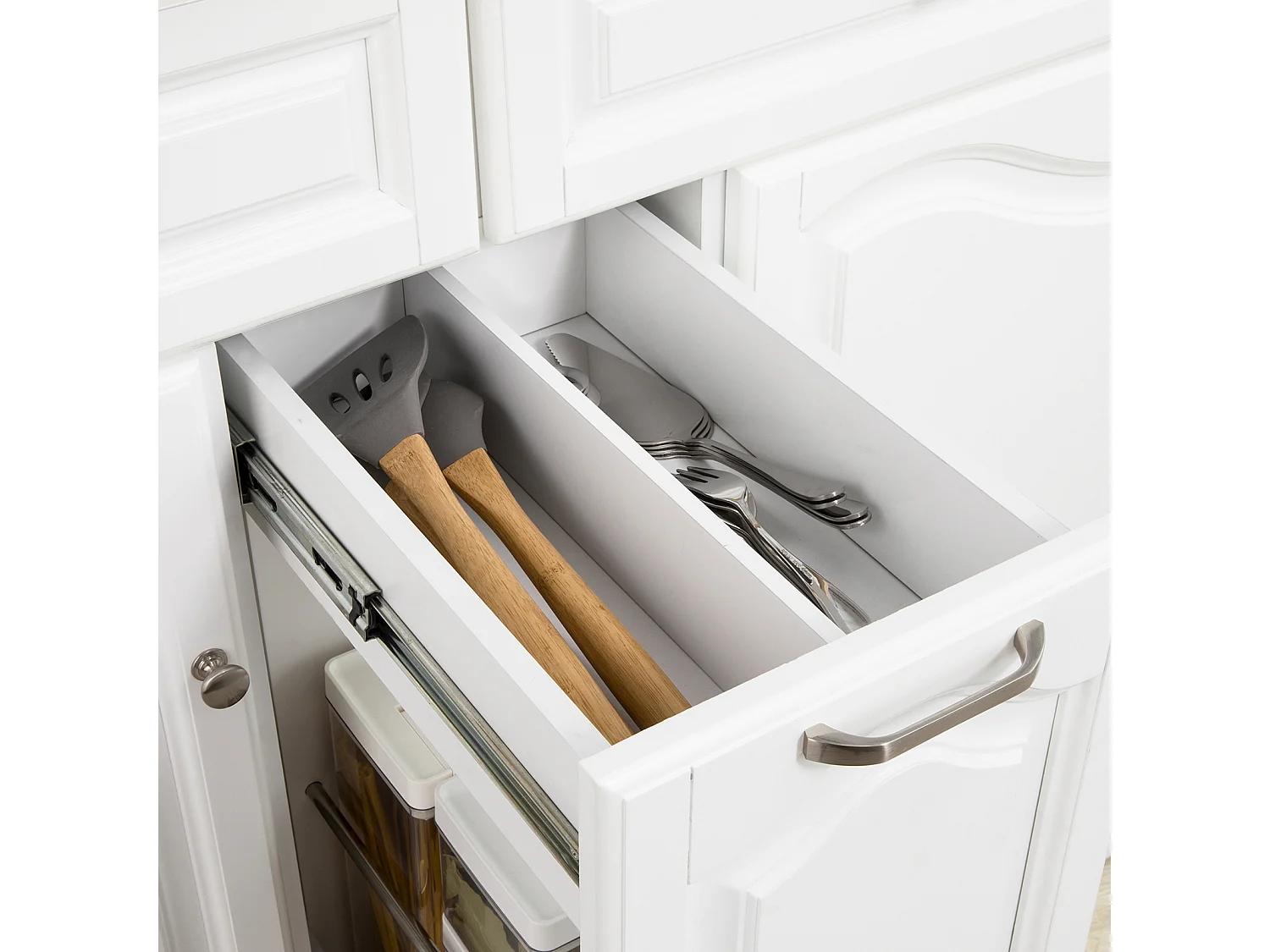 Desserte Roulante Meuble De Rangement À Roulettes En Bois Avec 2 Tiroirs Et 3 Portes, Fkw100-wn